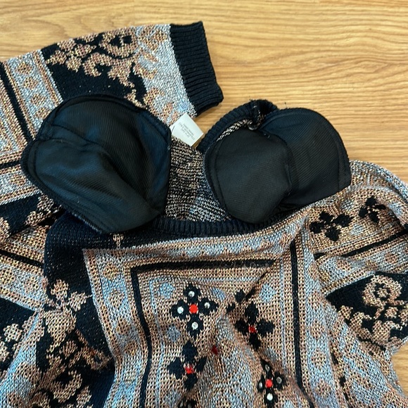 David David Vintage Metallic Cotton Sweater Rhinestones Size Medium - Picture 9 of 11